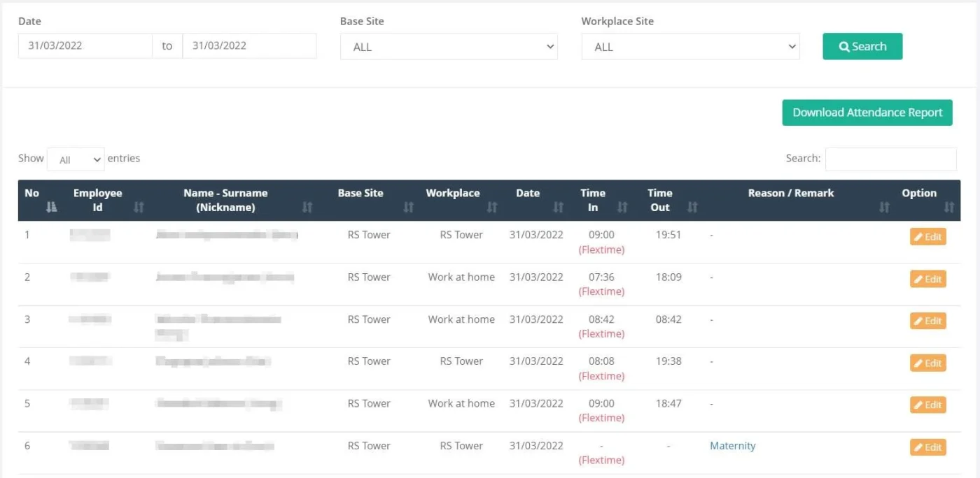 出退勤データ編集画面